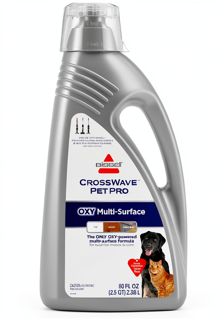BISSELL pet stain remover bottle on a hard floor