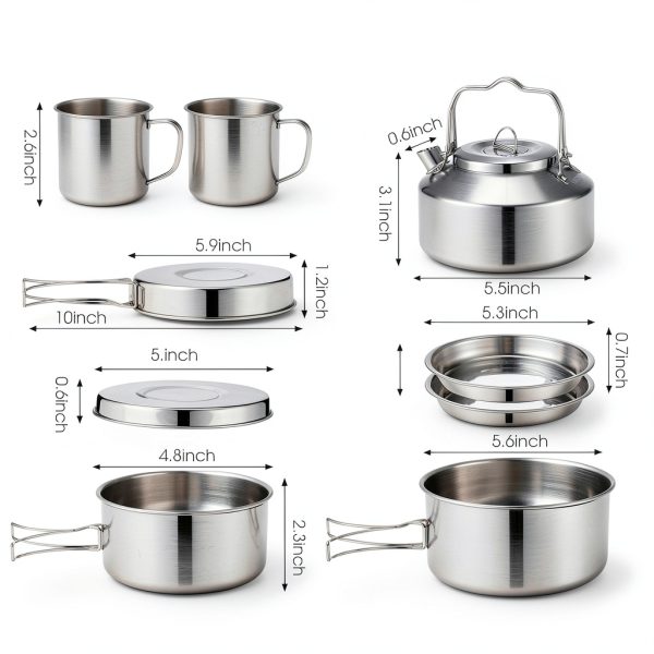 Camping Cookware Funnymoom 15pcs Stainless Steel-1