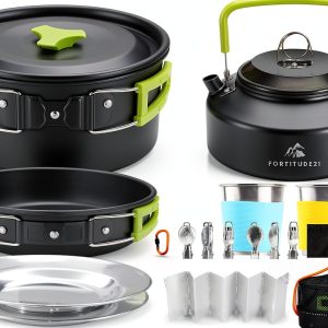 FORTITUDE21 Carbon 19‑Piece Camping Cookware Set Kettle Fry Pan-0
