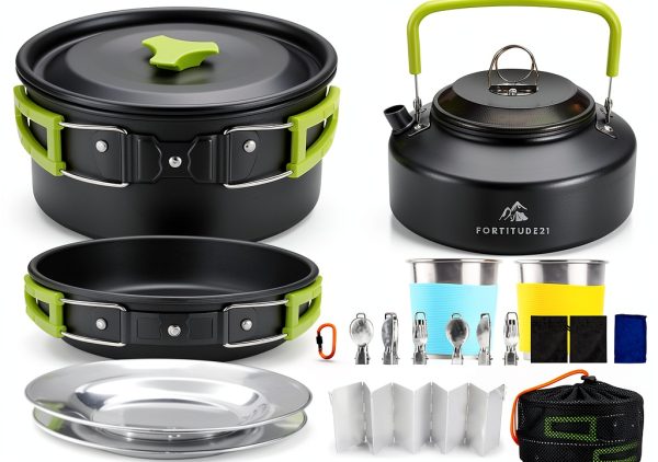 FORTITUDE21 Carbon 19‑Piece Camping Cookware Set Kettle Fry Pan-0