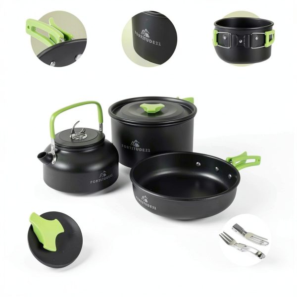 FORTITUDE21 Carbon 19‑Piece Camping Cookware Set Kettle Fry Pan-4