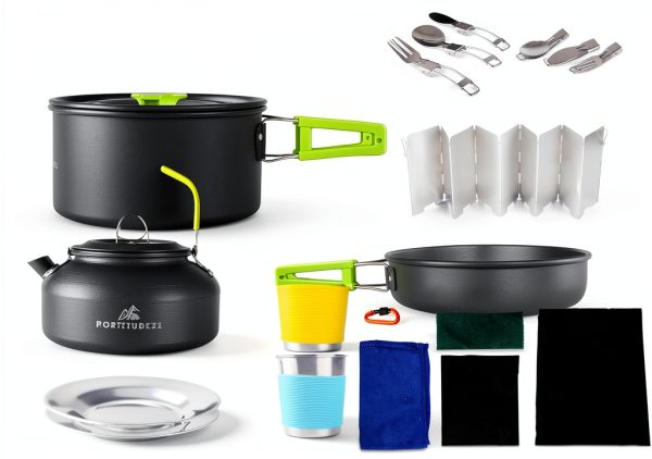 FORTITUDE21 Carbon 19‑Piece Camping Cookware Set Kettle Fry Pan-2