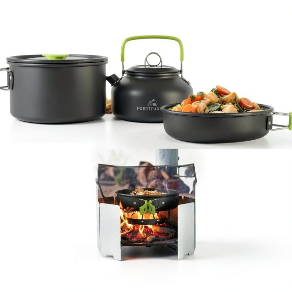 FORTITUDE21 Carbon 19‑Piece Camping Cookware Set Kettle Fry Pan-3