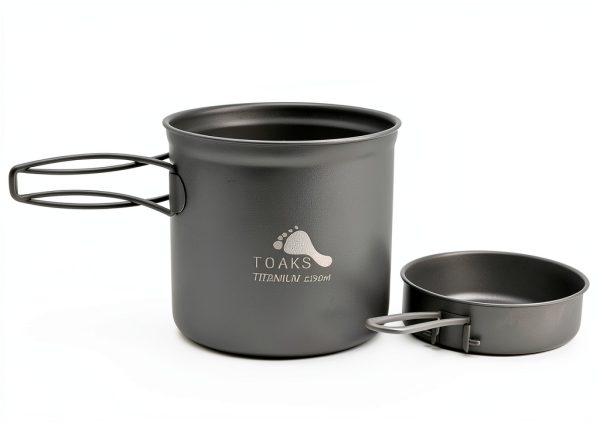 TOAKS Titanium 1100ml Camping Pot with Pan Gray 4‑Piece Set-1