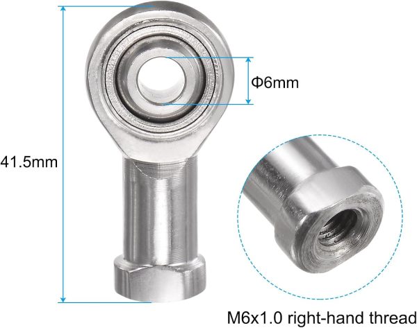 uxcell SSI6T/K 6mm Rod End Bearing M6x1 Thread Stainless Steel-1