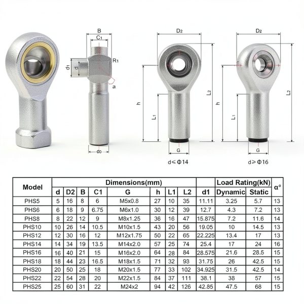 uxcell PHSA6 Female Rod End Bearing M6 Left Hand Thread with Jam Nuts-4