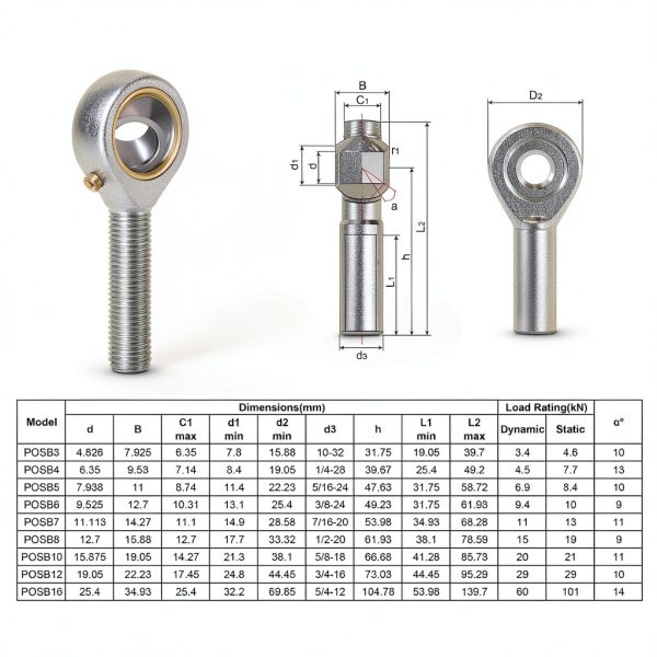 uxcell POSB6 Male Rod End Bearing 3/8" Right Hand Thread with Jam Nut-4