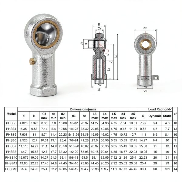 uxcell 2pcs PHSB5 Female Rod End Bearing with Jam Nut-4