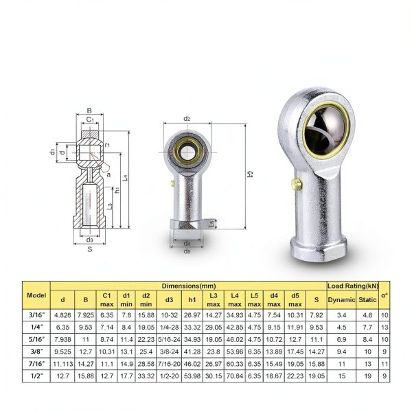 Rod End Bearing 2Pcs PHSB6 3/8" Bore Lubricated Right Hand by ZOWZEA-4